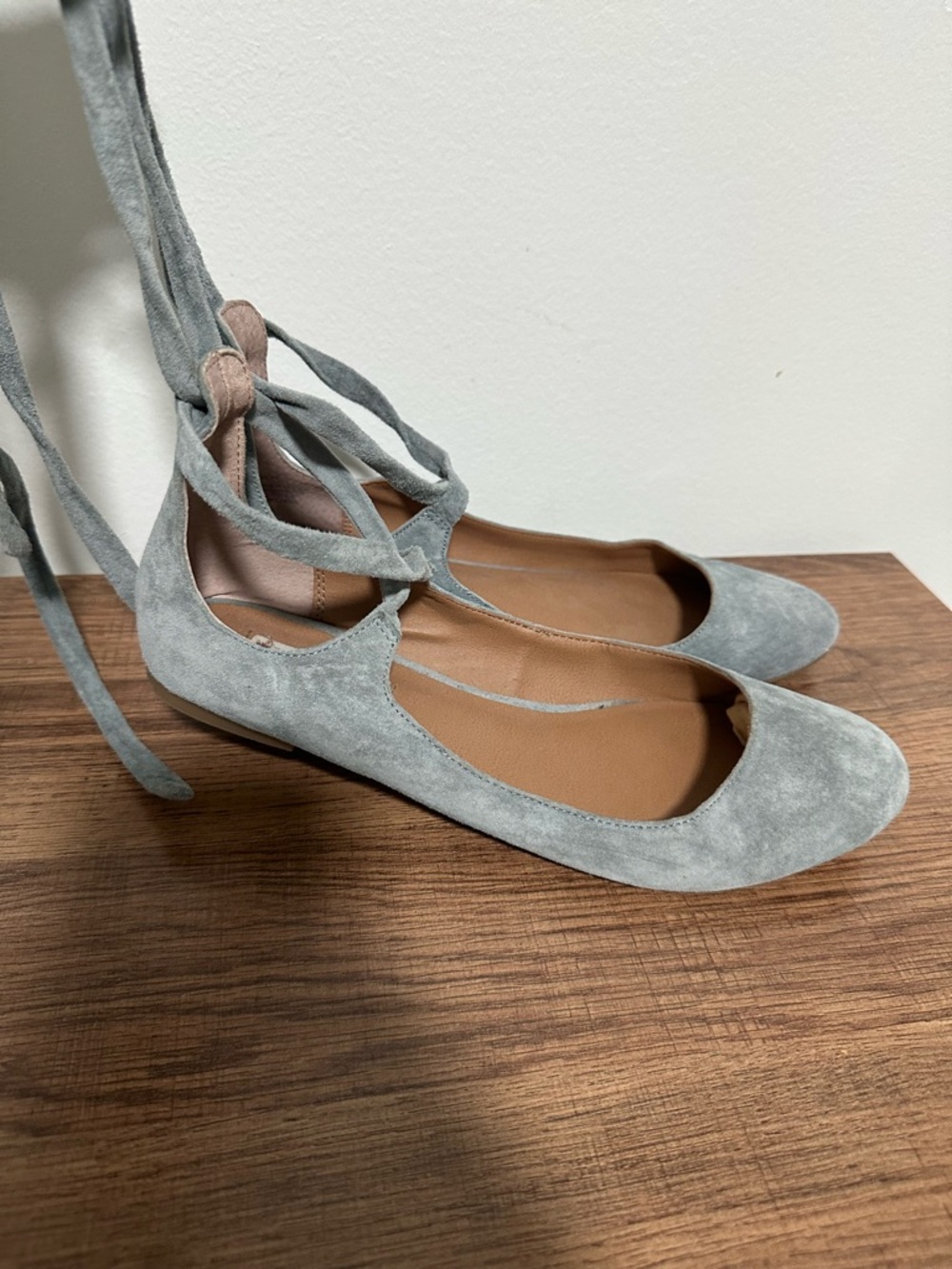 Steve Madden Bebett Women's Lace-Up Suede Ballet Flats in Light Gray